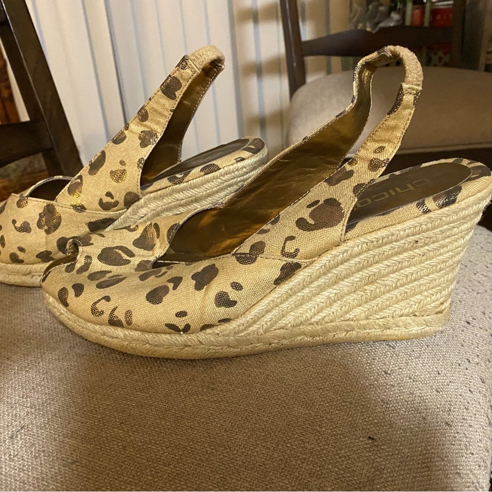 Chicos leopard wedge heel